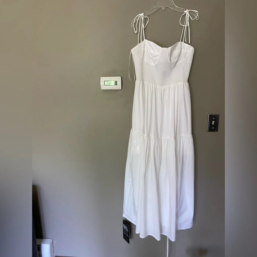 NWT ASTR THE LABEL White Smocked Ruffle Tiered Bustier Midi Maxi Dress Size XL - Picture 3 of 9